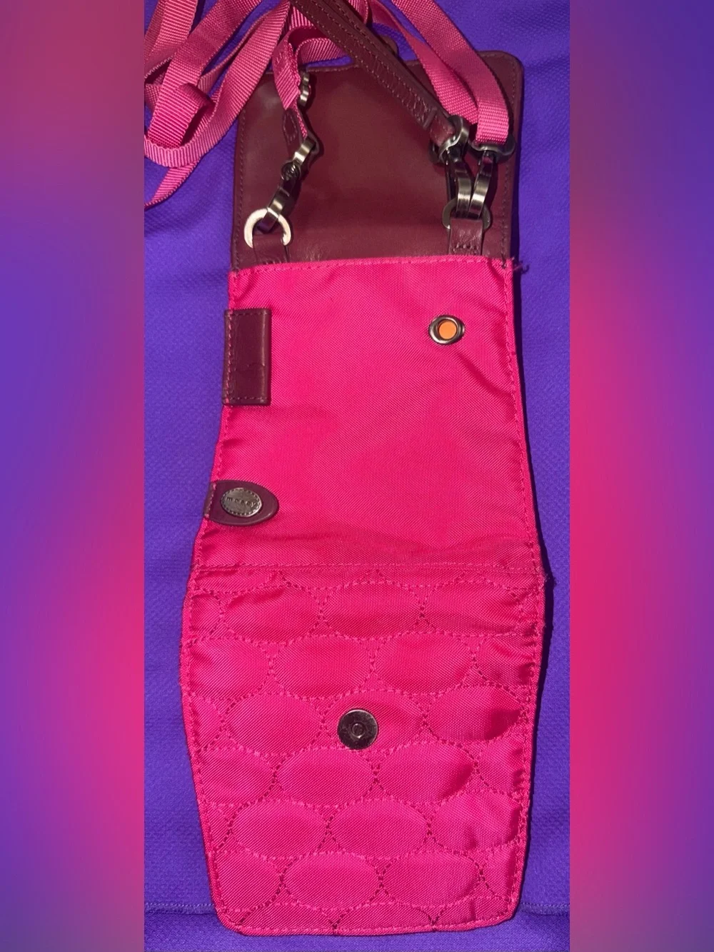 Leather-Trim Pink Crossbody Bag